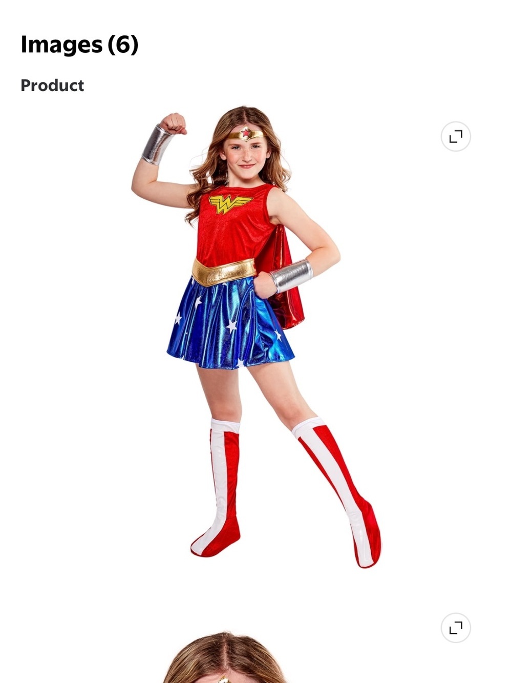 Wonder Hero Girls Red and Blue Costume Dress with Gold Accents